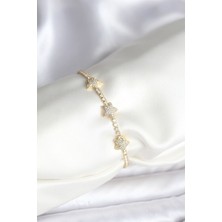 Yıldız Model Zirkon Taşlı Gold Renk Hkursat Pirinç Su Yolu Kadın Bileklik