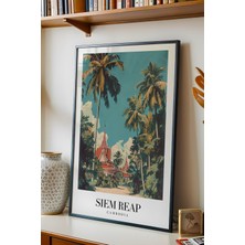 E2 Nova Siem Reap Cambodia Vintage Seyahat Posteri Çerçeveli Tablo - Premium Kmer Tapınağı Elit Duvar Dekoru