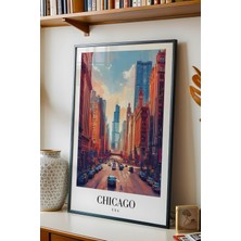 E2 Nova Chicago Usa City Architecture Vintage Poster Çerçeveli Tablo - Premium Şehir Elit Duvar Dekoru