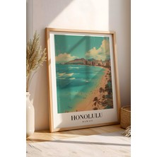 E2 Nova Honolulu Hawaii Vintage Seyahat Posteri Çerçeveli Tablo - Premium Tropikal Sahil Elit Duvar Dekoru