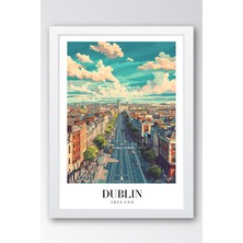 E2 Nova Dublin Ireland Vintage Seyahat Posteri Çerçeveli Tablo - Premium Şehir Elit Duvar Dekoru