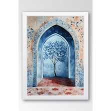 E2 Nova Manevi Islami Duvar Tablosu | Mavi Kemer ve Hayat Ağacı Temalı Çerçeveli Tablo