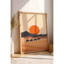 E2 Nova Islami Oryantal Duvar Tablosu | Çölde Kervan ve Gün Batımı Temalı Çerçeveli Tablo