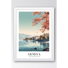 E2 Nova Geneva Switzerland Vintage Seyahat Posteri Çerçeveli Tablo - Premium Leman Gölü Elit Duvar Dekoru