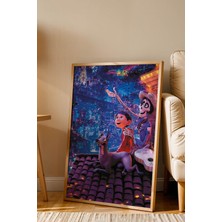 Coco Miguel ve Hector Şehir Manzaralı Çerçeveli Tablo - Lüks Çocuk Odası Gece Temalı Duvar Dekoru