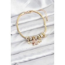 Hkursat Pirinç Gold Renk Renkli Yıldız Charmlı Kadın Bileklik