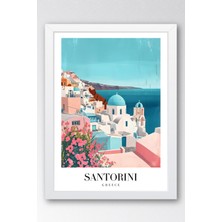 E2 Nova Santorini Greece Vintage Seyahat Posteri Çerçeveli Tablo - Premium Ege Denizi Elit Duvar Dekoru