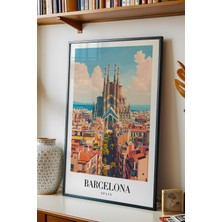 E2 Nova Barcelona Spain Vintage Seyahat Posteri Çerçeveli Tablo - Premium Sagrada Familia Elit Duvar Dekoru