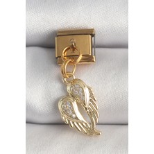 Clariss 316L Çelik Gold Renk Sallantı Zirkon Taşlı Kanat Model Nomination Charm