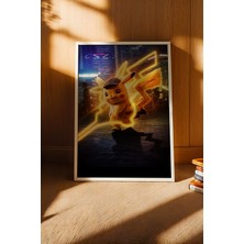 E2 Nova Detective Pikachu Neon Şehir Çerçeveli Tablo - Lüks Realistik Pokemon Anime Modern Duvar Dekoru