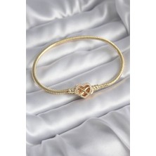 Hkursat Pirinç Gold Renk Zirkon Taşlı Kalp Sonsuzluk Model Charm Kadın Bileklik