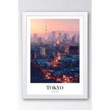 Tokyo Japan Vintage Seyahat Posteri Çerçeveli Tablo - Premium Gece Silüeti Elit Duvar Dekoru