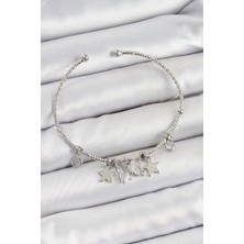 Hkursat Pirinç Zirkon Taşlı Kelebek ve Yıldız Model Gümüş Renk Charm Bileklik