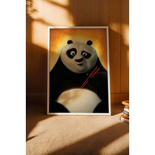E2 Nova Kung Fu Panda Po Yemek Çubuklu Portre Çerçeveli Tablo - Lüks Çocuk Odası Sevimli Hayvan Duvar Dekoru