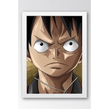 E2 Nova One Piece Luffy Kararlı Portre Çerçeveli Tablo - Premium Genç Odası Anime Duvar Dekoru Poster