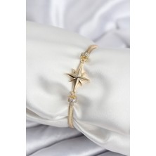 Hkursat Pirinç Vıp Seri Gold Renk Kutup Yıldızı Model Kadın Bileklik