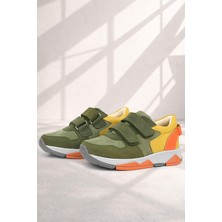 Rakerplus Hakiki Deri Haki Turuncu Sarı Çocuk Sneakers Spor Ayakkabı