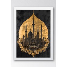 E2 Nova Altın Varaklı Modern Islam Sanatı Tablo – Camii Silüeti | Lüks Siyah Duvar Dekoru