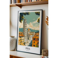 E2 Nova Pisa Italy Vintage Seyahat Posteri Çerçeveli Tablo - Premium Eğik Kule Elit Duvar Dekoru