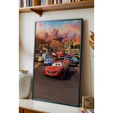 E2 Nova Şimşek Mcqueen ve Radyatör Kasabası Ekibi Çerçeveli Tablo - Lüks Arabalar Serisi Tam Kadro Baskı