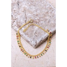 Sümer Telkari Gurmet Mix Taşlı Altın Kaplama Damla 925 Ayar Gümüş Bileklik 4858