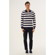 Alexander Gardi Çizgili Yarım Fermuarlı Polo Yaka Uzun Kollu Sweatshirt