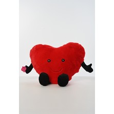 Pufu Toys Peluş Sevgiliye Hediye Nakışlı Kalpli 40 cm Yastık Kırmızı
