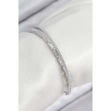 Hkursat Pirinç Zirkon Taşlı Su Yolu Model Gümüş Renk Kadın Bileklik