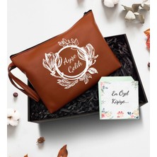 As Gift Kutuda Kişiye Özel Kahverengi Makyaj Çantası