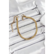 Hkursat 316L Çelik Gold Renk Yassı Zincir Model Kadın Bileklik