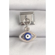 Hkursat 316L Çelik Gümüş Renk Nazar Boncuk Detaylı Göz Model Nomination Charm