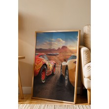 E2 Nova Şimşek Mcqueen Gün Batımı Çerçeveli Tablo - Lüks Çocuk Odası Arabalar Serisi Manzara Duvar Dekoru