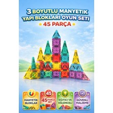 Yıldırım Oyuncak Eğitici 3 Boyutlu Mini Manyetik Yapı Blokları 45 Parça | Renkli Mıknatıslı Zeka ve Tasarım Seti