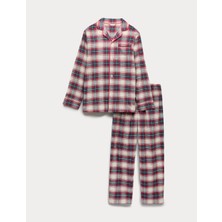 Marks & Spencer Saf Pamuklu Kareli Pijama Takımı