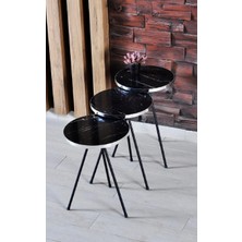 Zigon Sehpa 3'lü Siyah Metal Ayak Gümüş Siyah Bendir 1070