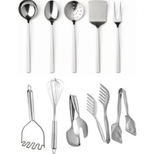 Birpa Paslanmaz Çelik Mutfak Tam Set (Servis Seti-Patates Ezme-Servis Maşa-Çırpıcı) 10 Parça
