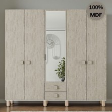 Flances Konçerto 5 Kapak Ayaklı Tasarım Aynalı Country Mdf Gardırop