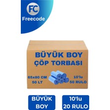 Freecode Büyük Boy Çöp Poşeti 65X80 cm Mavi – Koli Içi 50 Paket – Dayanıklı Standart Çöp Torbası