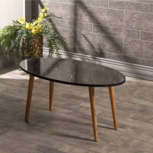 Orta Sehpa Ahşap Torna Elips Siyah Mermer Desen