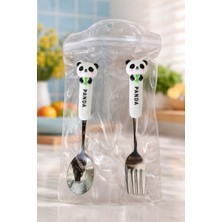 DeGo Shop Sevimli Hayvan Panda Figürlü Bebek Çocuk Çatal Kaşık Seti