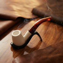 Goldenlight Meerschaum El Oyması Lületaşı (Meerschaum) Pipo | Akrilik Ağızlık | Minimal Tasarım | 13 cm Boy | Koleksiyonluk