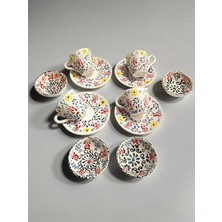 Artistic Quality Dekoratif 4 Kişilik Lale Tasarımlı Tamamen El Yapımı Kahve Fincan Seti ve Çerezlik-Sosluk
