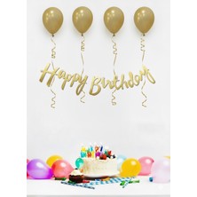 Deniz Party Store 4 Adet Metalik Gold Balon Happy Bırthday Kaligrafi Yazı Set