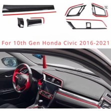 Stilix Garage Honda Civic 2016-2021 Için 10. Nesil Panel Karbon Kaplama 11 Parça Kırmızı Detaylar