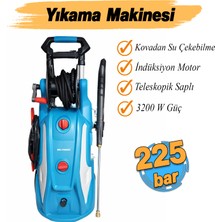 Badem10 Elektrikli Makaralı 225 Bar Basınç 3200 Watt Basınçlı Yıkama Köpükleme Makinesi Teleskopik Saplı
