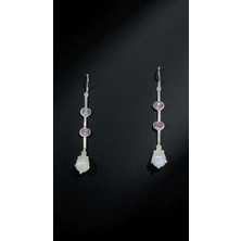 Lunel Silver Ay Taşı ve Ametist Taşlı El Işçiliği 925 Ayar Gümüş Uzun Küpe