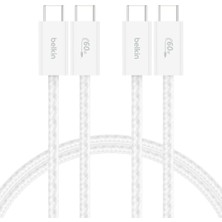 Belkin 2 Li 60W Usb-C To Usb-C Yumuşak Esnek ve Hızlı Şarj Kablosu Örgülü Beyaz 1.5metre