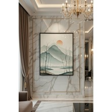 Safir Design Lüks Bej ve Yeşil Minimalist Doğa Silüeti Modern Siyah Ahşap Çerçeveli Tablo