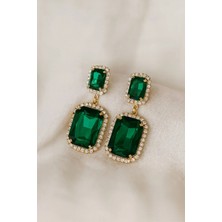 BG Jewellery Şık Tasarım Zümrüt Taşlı Küpe