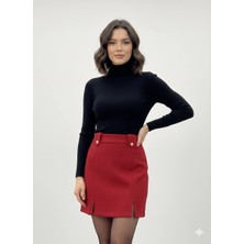 Gold Düğmeli Kaşe Etek